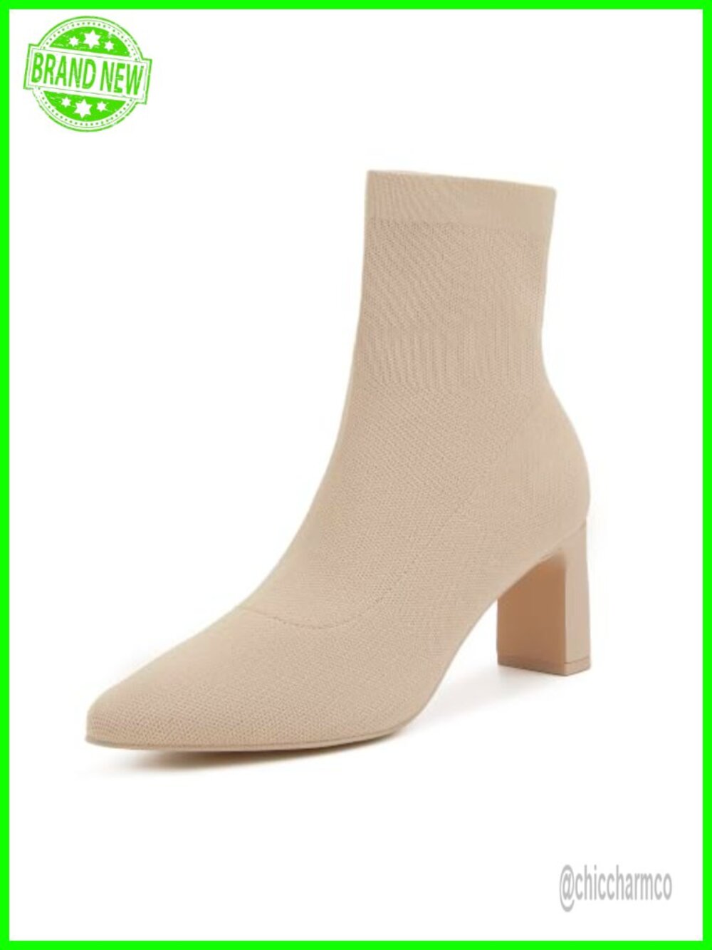 Women's Pointed Toe Stretch Knit Ankle Booties Chunky Block Heel Slip-On